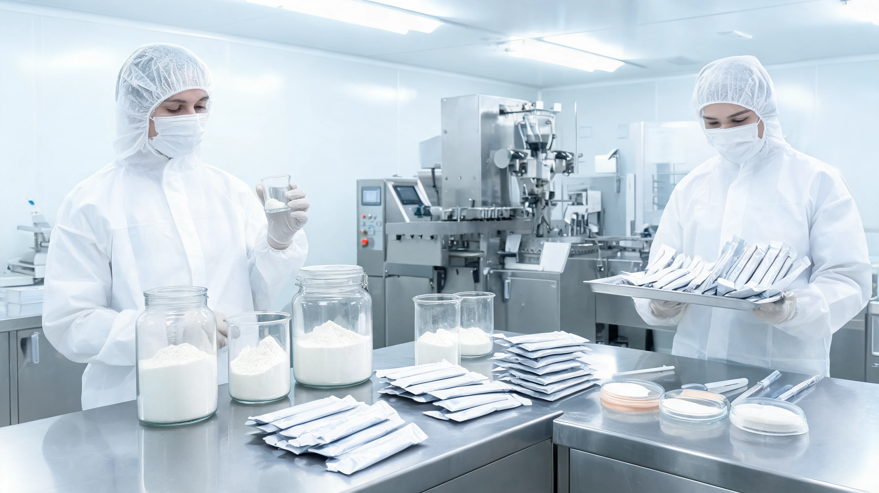 Which powder and sachet formats are available? facility and production context