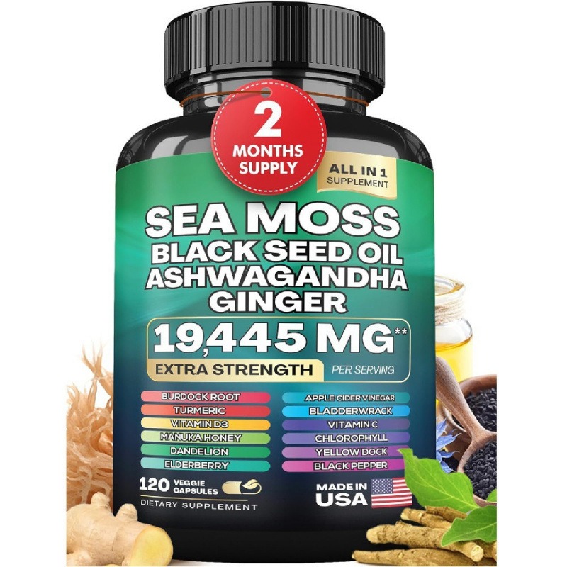 Oem Complex Sea Moss Capsules Advanced Turmeric Extract With Ashwagandha & Burdock Root Health & Immunity Dietary Supplement