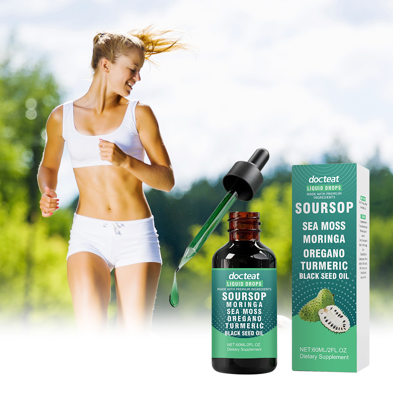 Soursop Seamoss Moringa Oregano Turmeric Black Seed Oil Liquid Drops For Natural Wellness Support