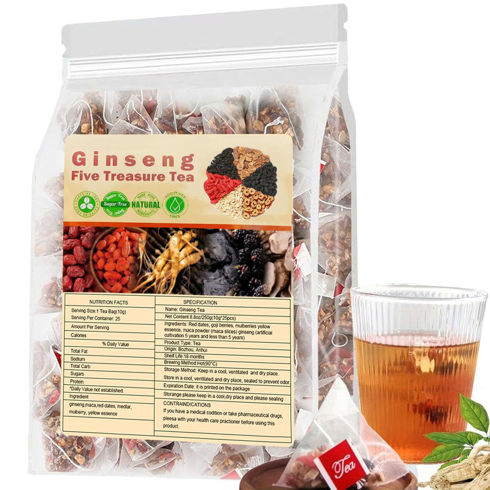 Ginseng Five Treasure Tea Blended Health Herbal Tea 5g 20 Bags Natural Herbs Tea
