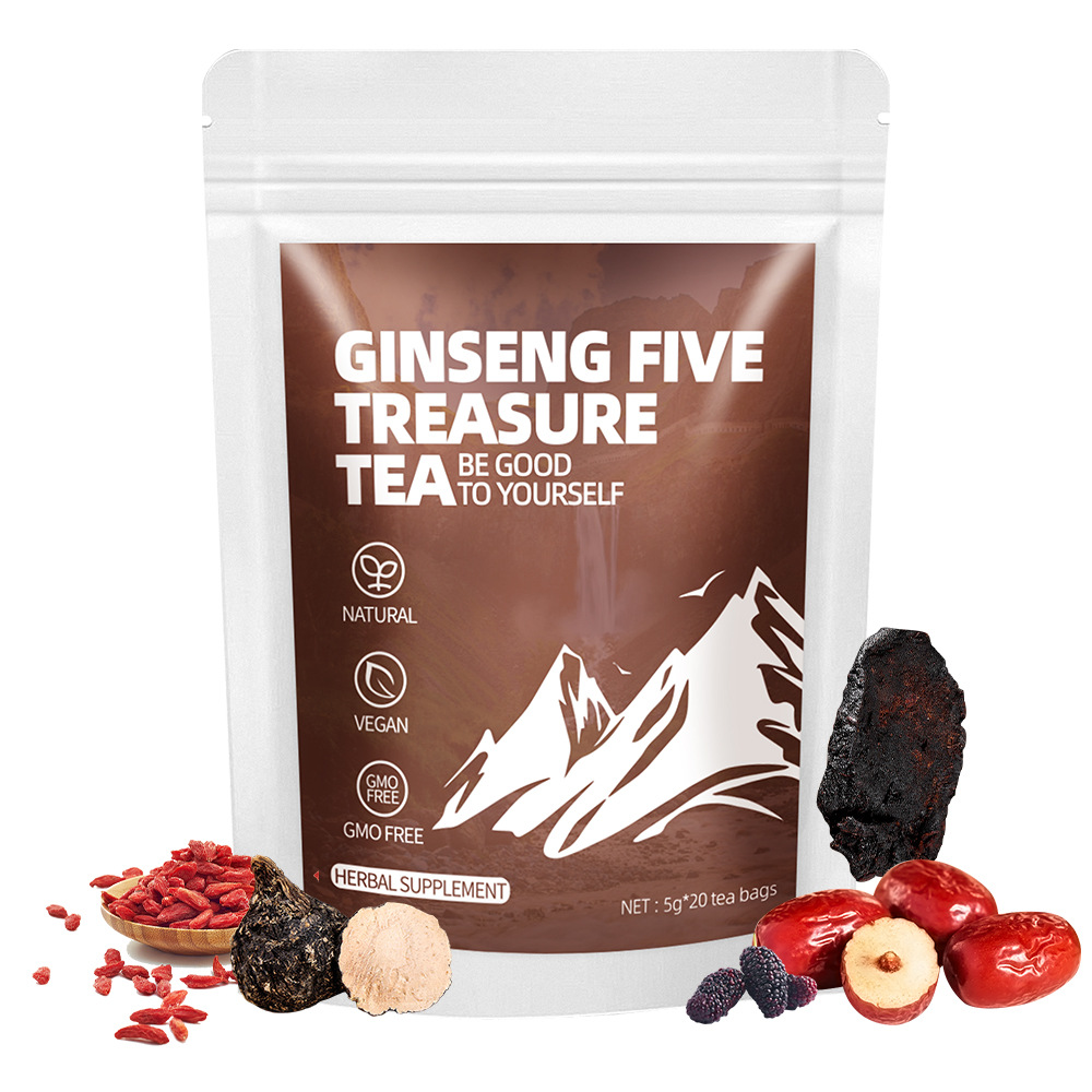Ginseng Five Treasure Tea Natural Vegan Gmo Free Herbal Supplement For Daily Wellness