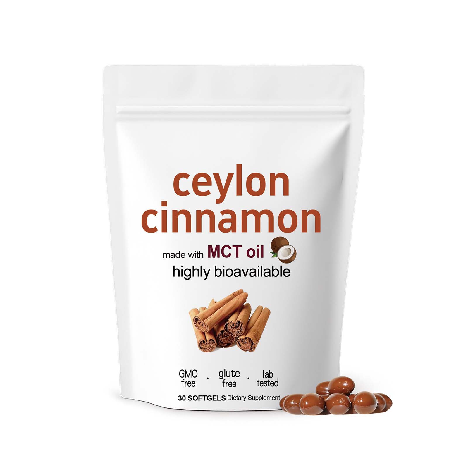 Ceylon Cinnamon & Mct Oil Softgel Capsules 30 Count Daily Energy Support Dietary Supplement Softgel
