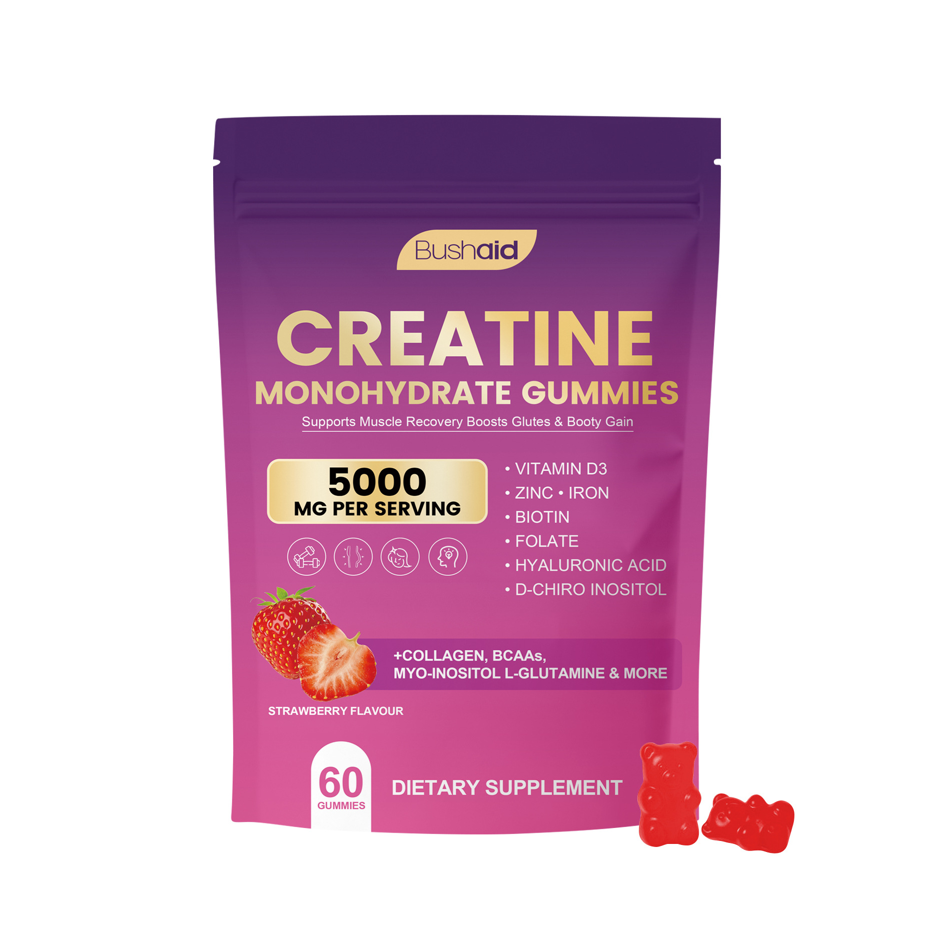 Creatine Monohydrate Gummies 5000mg With Collagen Bcaa D3 Zinc - Muscle Recovery Gummies