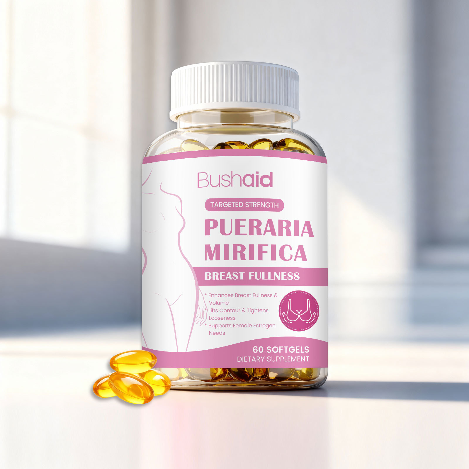 Bushaid Women's Breast Care Softgel Capsules 60 Count Gentle Luscious Breast Contour Beauty Product