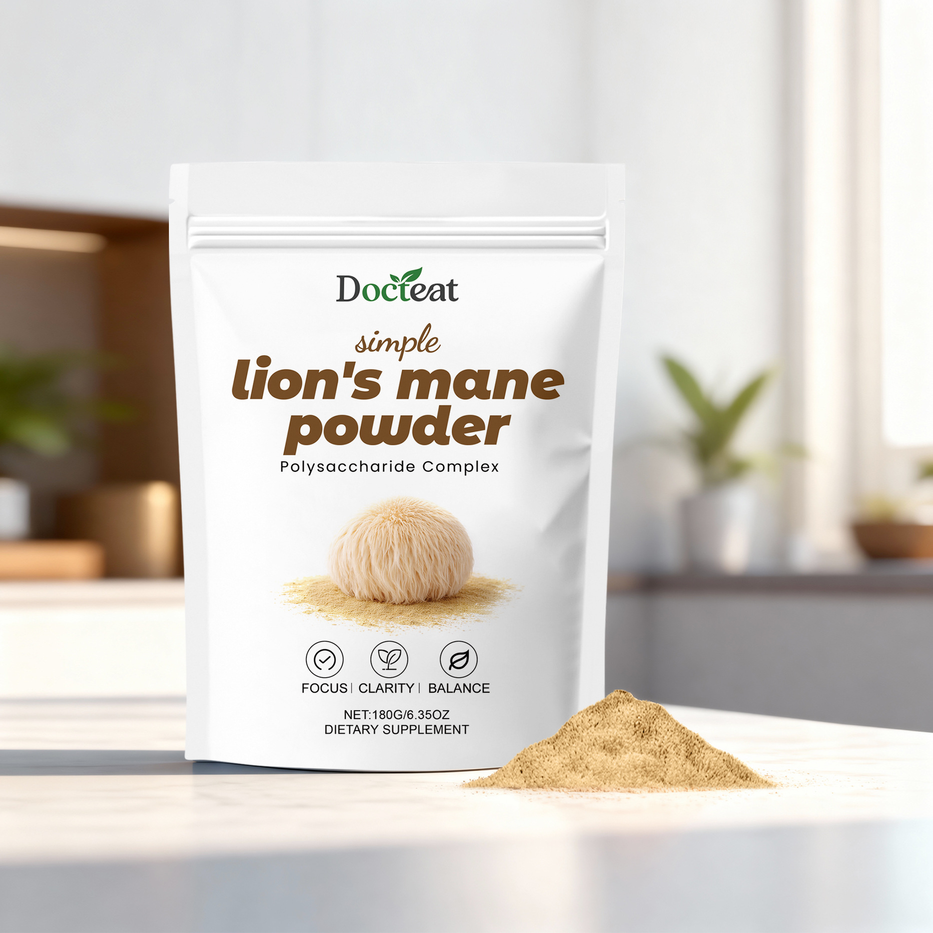 Lion Mane Dietary Supplement Powder Focus Clarity Benefits Gentle Ingredients For Daily Body Balance Powder
