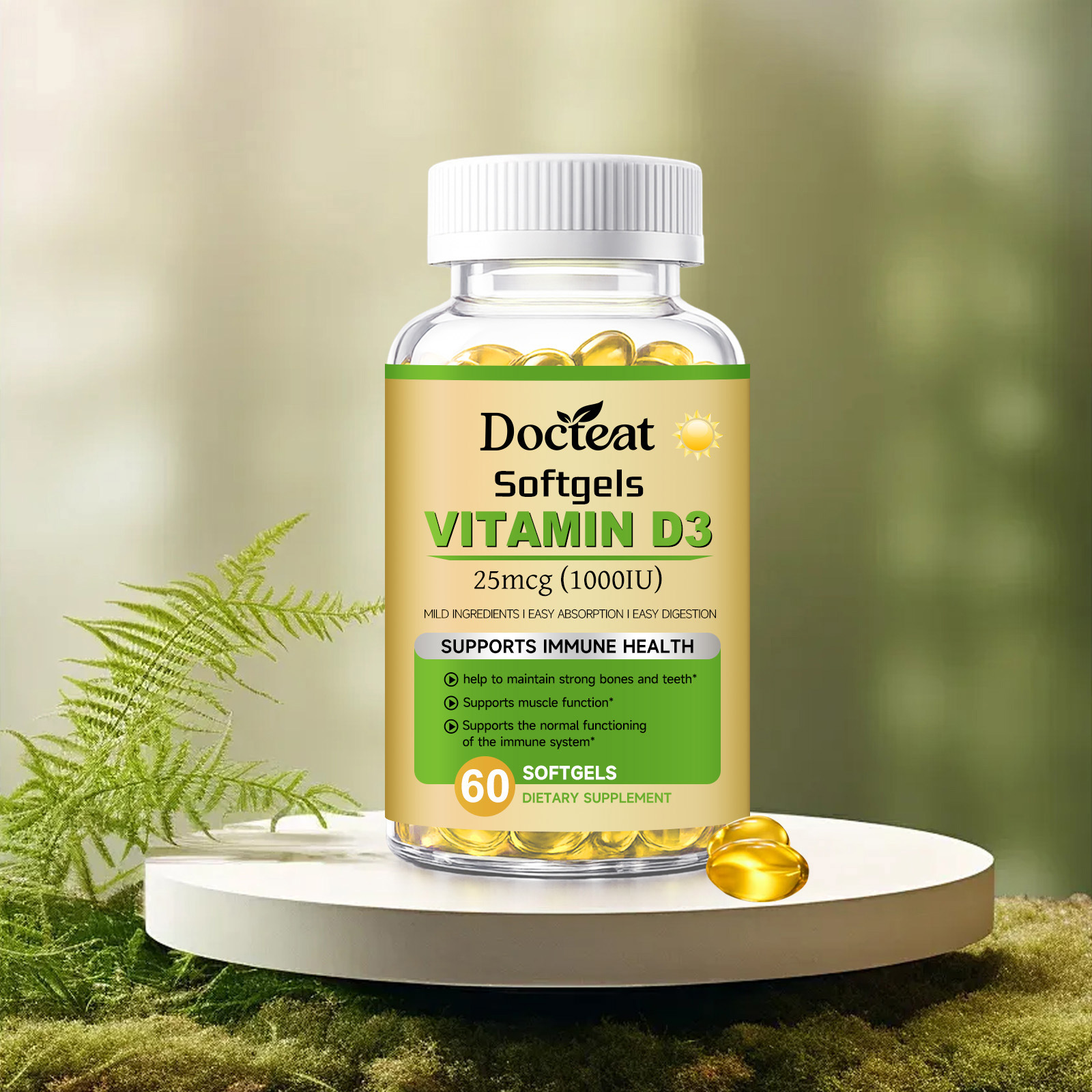 Vitamin D3 Supplement Softgel Capsules 60 Count Help Maintain Bone Health And Aid Calcium Absorption Softgel