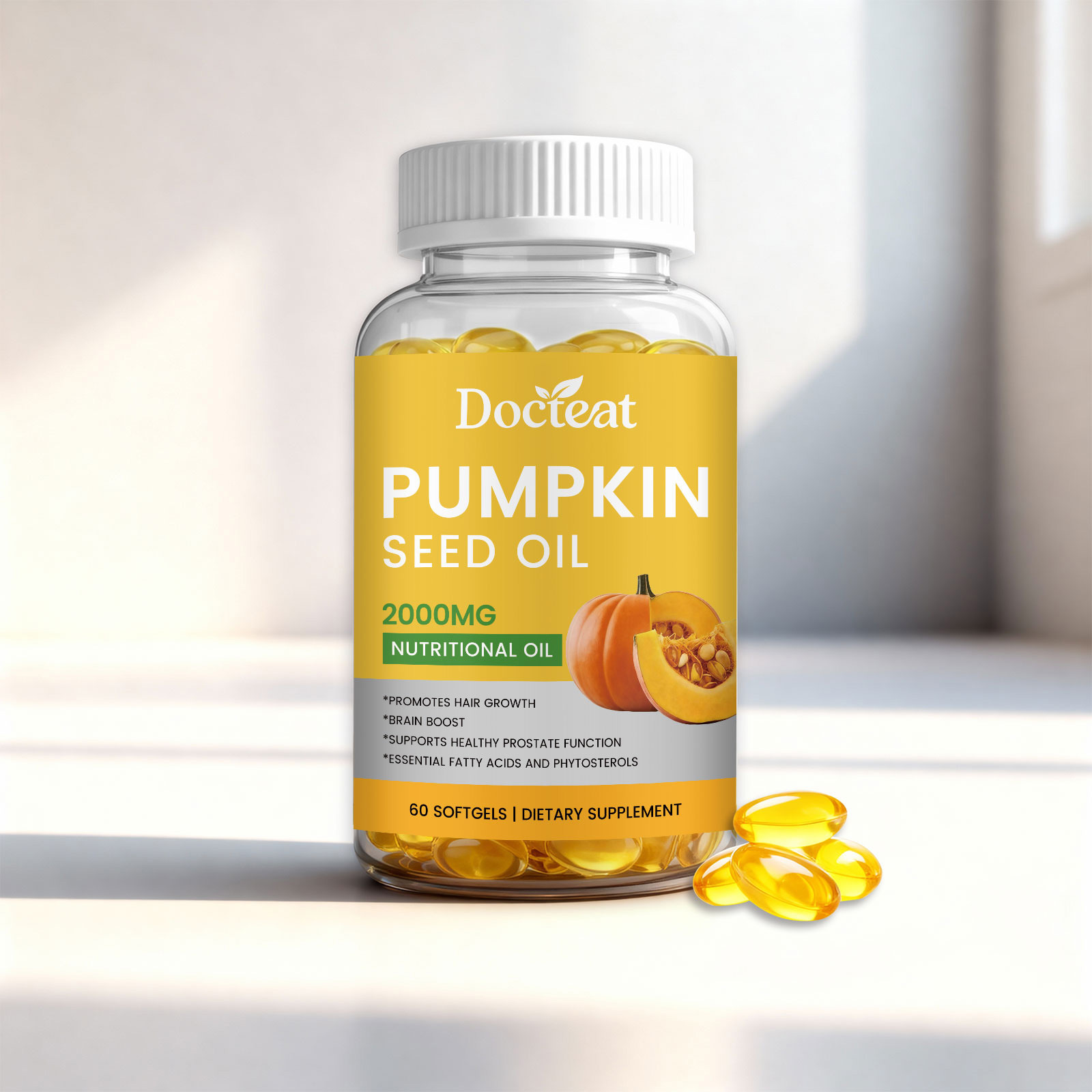 Pumpkin Seed Oil Softgels Gentle Ingredients Daily Dietary Supplement Nourishes Body Hair Growth 60 Count