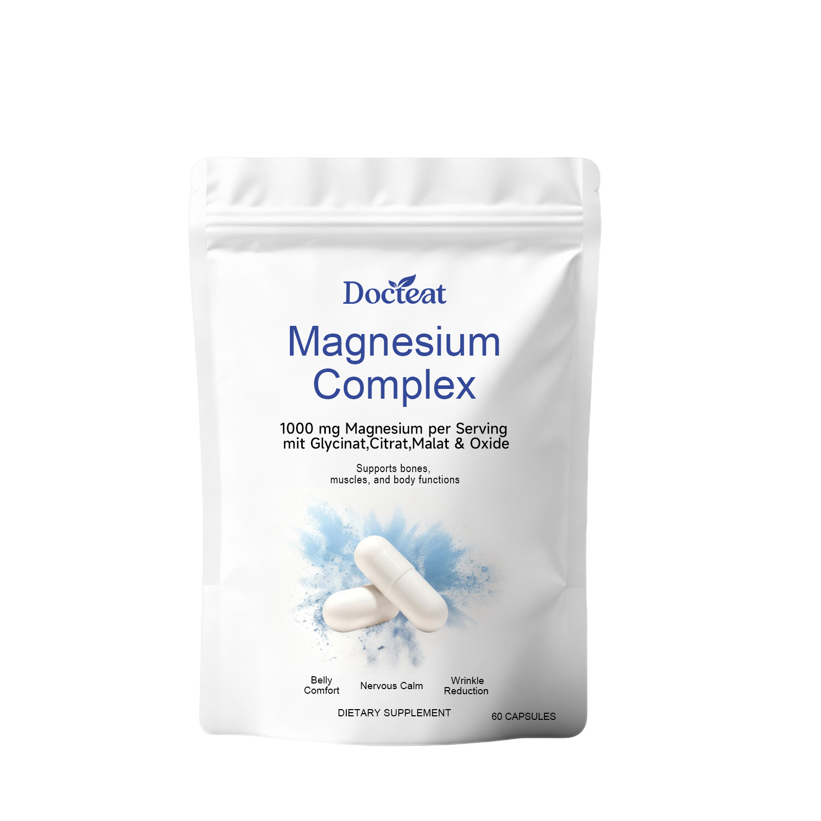 Magnesium Complex Support Capsules 60-count Improved Gentle Comfort Nourishment Promotes Daily Supplement Bag