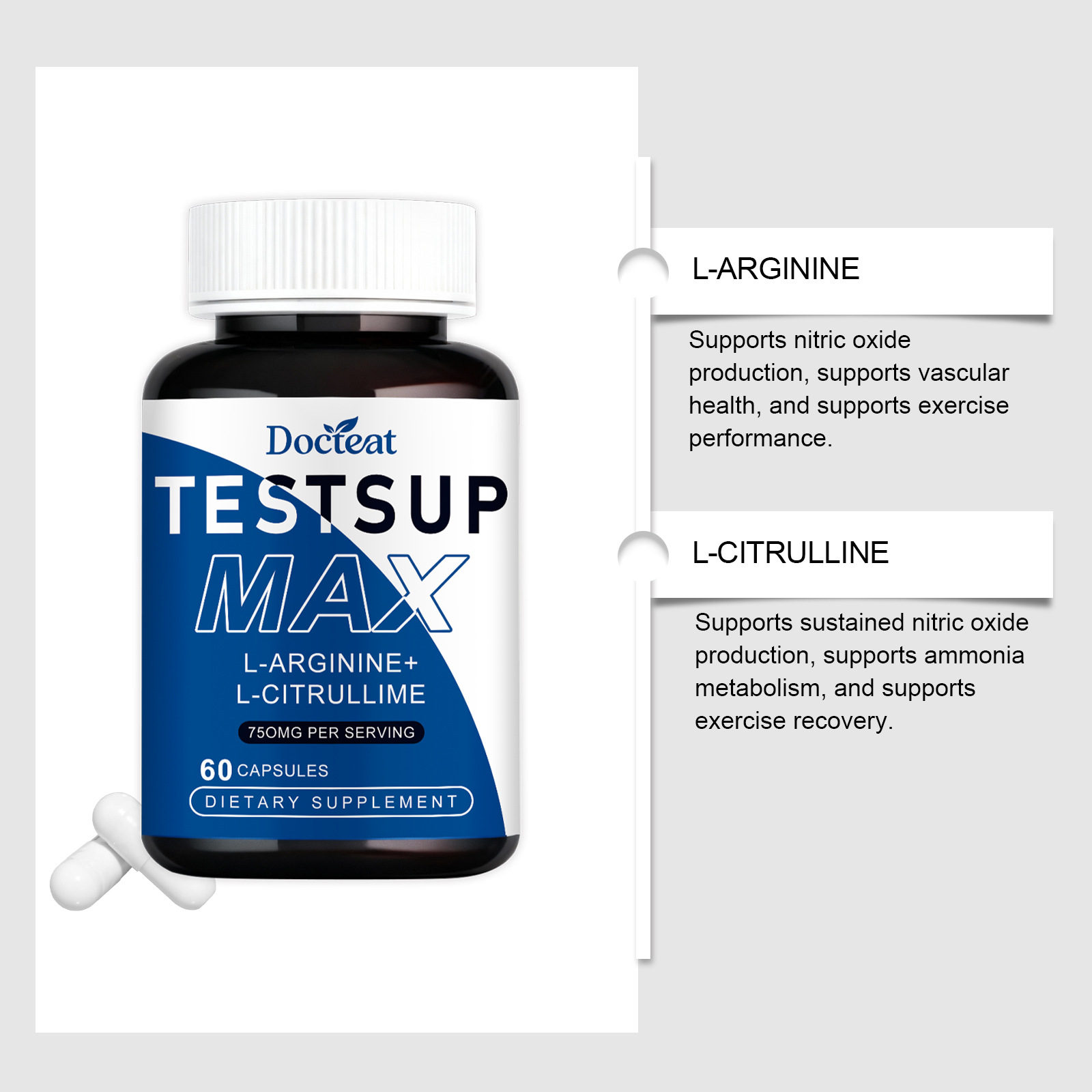 Docteat L-arginine L-citrulline Capsules Daily Boost Energy Endurance Sports Performance For Men 60 Capsules
