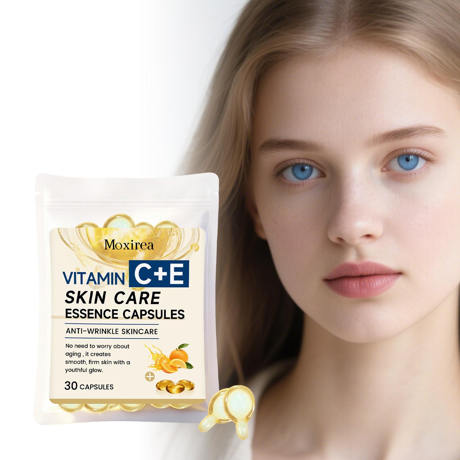 Moxirea Vitamin C & E Essence Capsules (30-count) Brighten Skin Tone Lock Moisture Multi-skin Compatible Daily Care