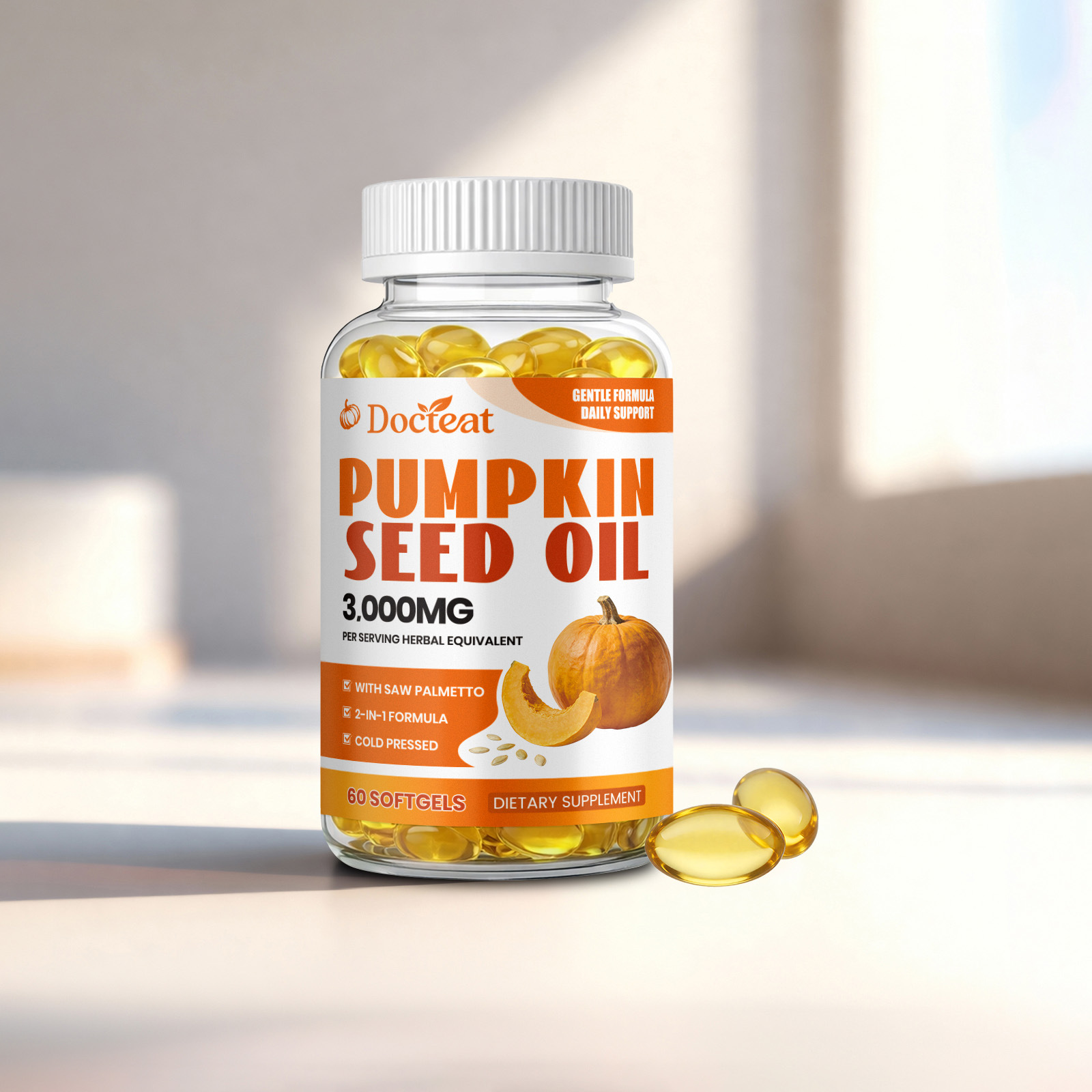 Pumpkin Seed Oil Softgels 3000mg Per Serving 2in1 Formula With Saw Palmetto Cold Pressed Herbal Dietary Supplement Gummies