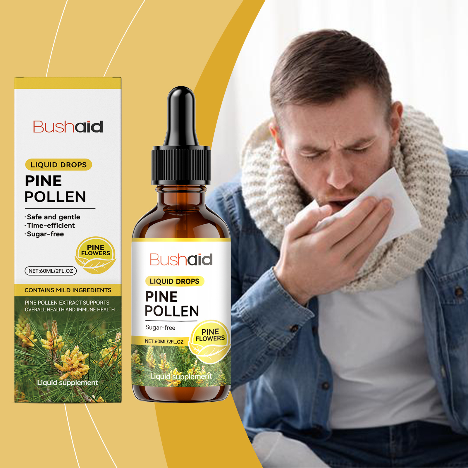 Pine Pollen Liquid Drops Sugar Free Gentle Dietary Supplement For Overall Health And Immune Support