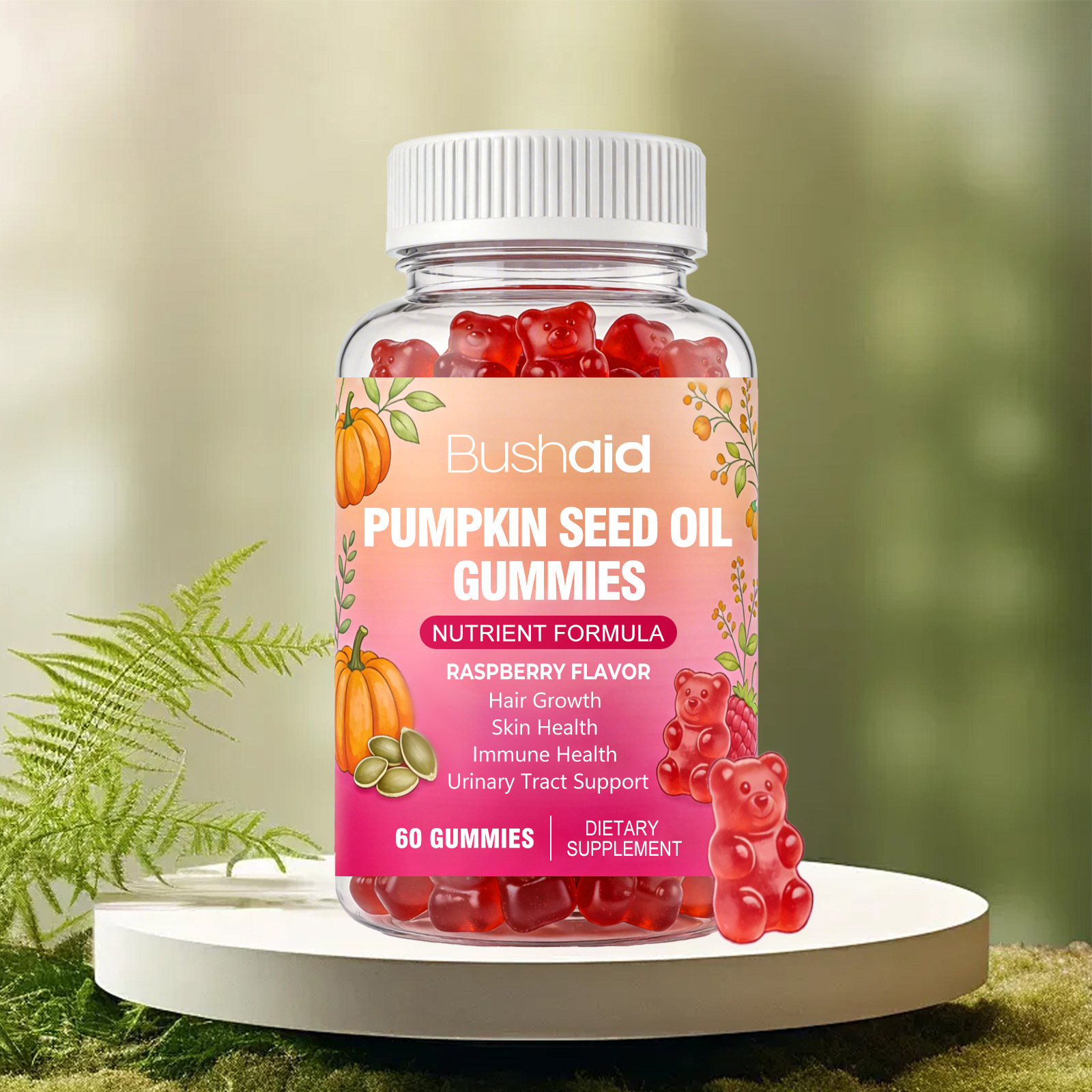 Pumpkin Seed Oil Gummies Raspberry Flavor For Hair Growth Skin Health Immune Health And Urinary Tract Support Gummies