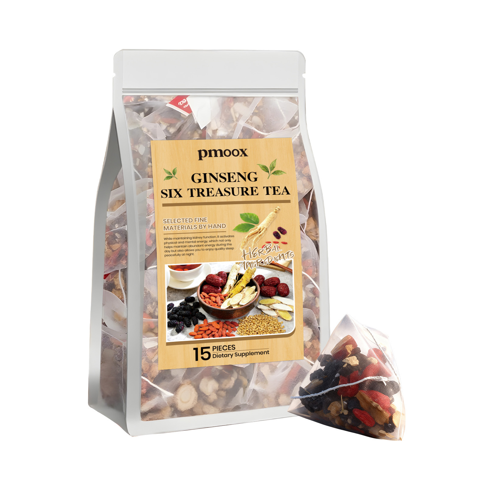 Premium Hand Selected Ginseng Six Treasure Herbal Tea Bag Supplement For Daily Body Energy Gentle Tea