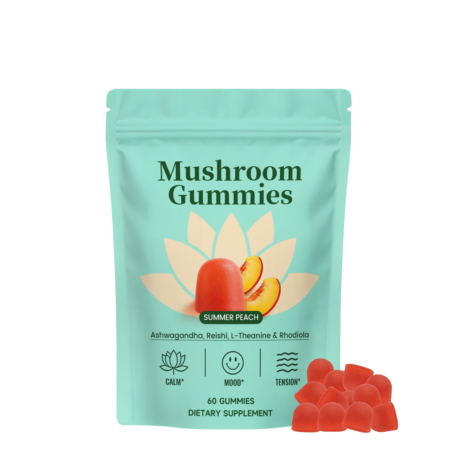 Oem/odm Mushroom Complex Gummies 60ct Stress Relief Calm Mood Deep Sleep Bone Health Adaptogen Supplement For Men Women