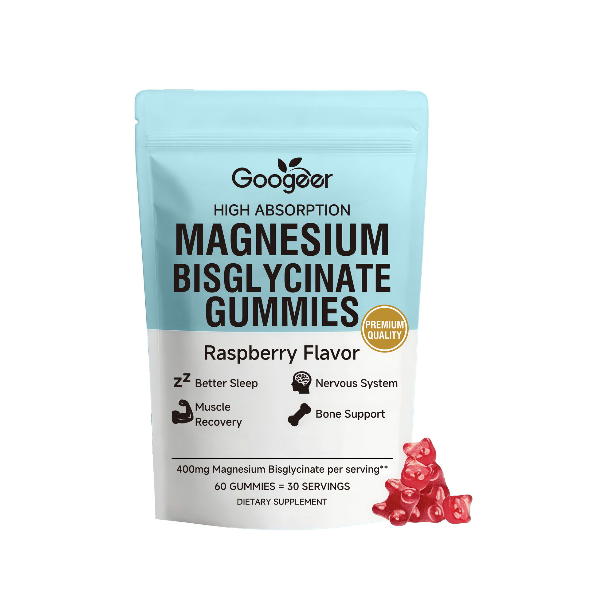 Googeer Magnesium Glycinate Gummies Daily Care For Restful Sleep & Improved Bone Density 60-count
