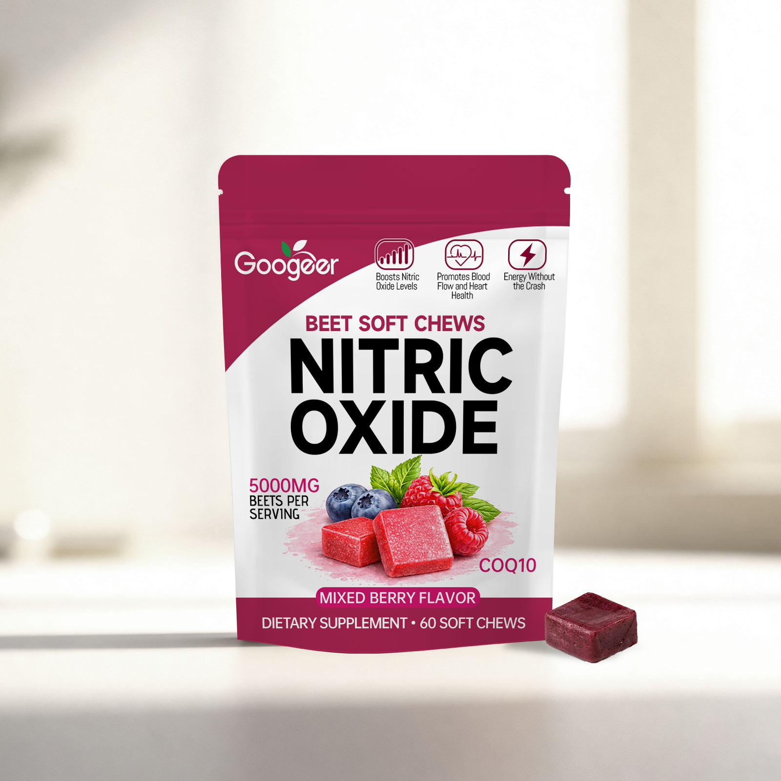 Beetroot & Coq10 Gummies For Improved Bone Density-60 Soft Chews Gentle Formulated Dietary Supplement