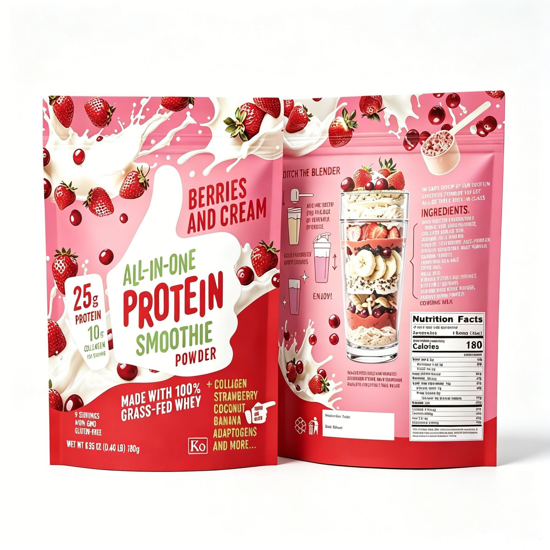 Berry Cream Smoothie Grass-fed Whey Collagen Pills All-in-one Protein Improved Bone Density
