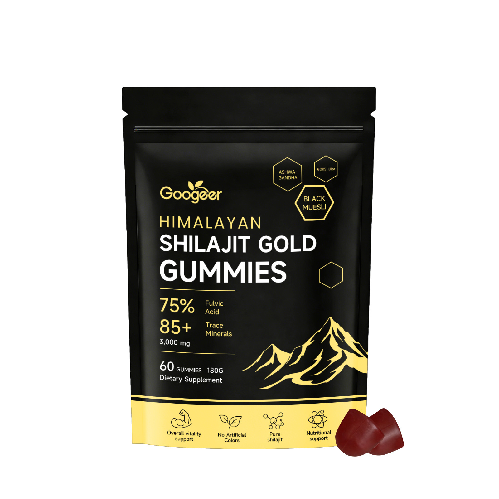 Shilajit Gummies With Fulvic Acid & Trace Minerals 60-count For Energy Metabolism & Vitality Support