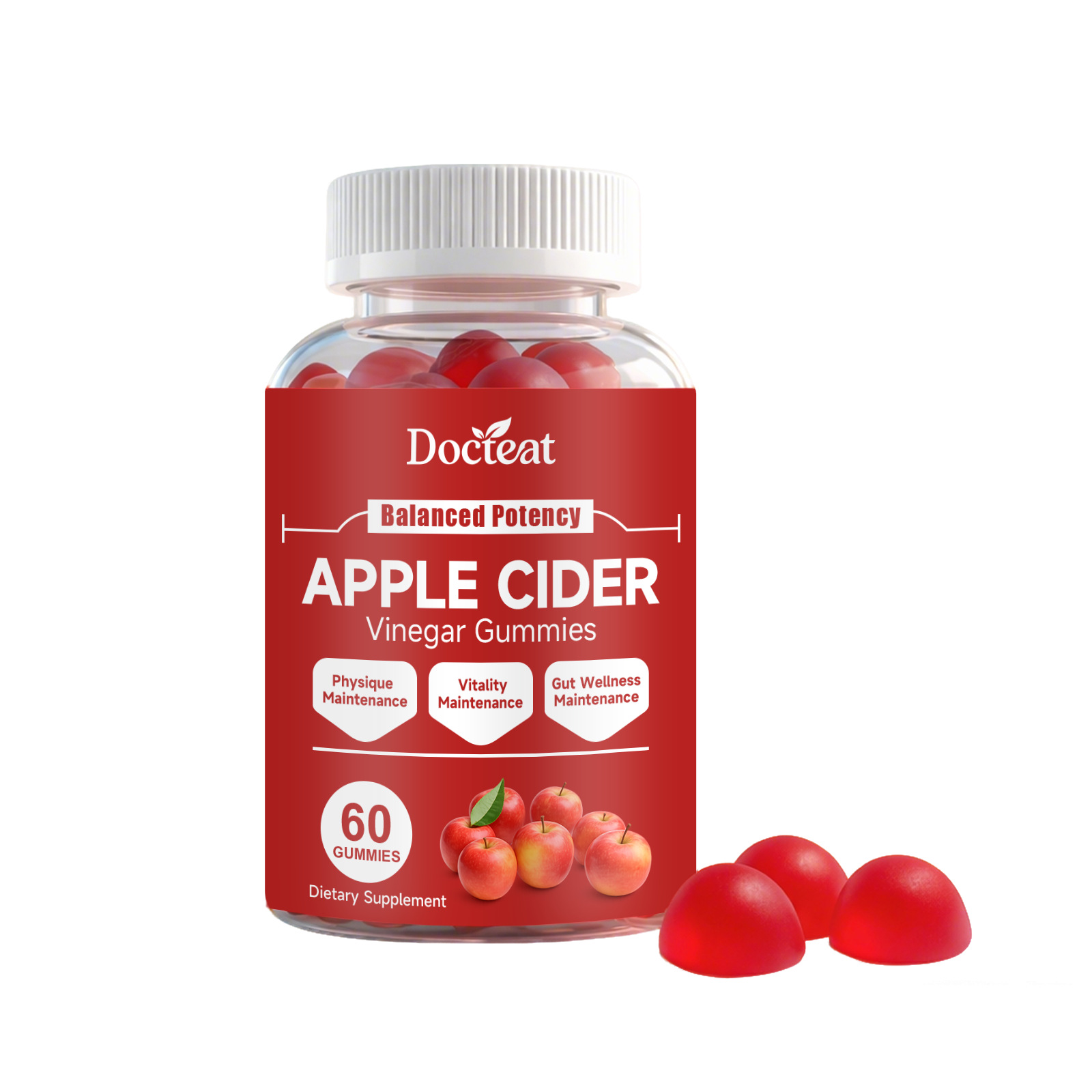 Apple Cider Vinegar Body Care Gummies 60-count Relieve Post-meal Discomfort Boost Energy & Promote Gut Comfort