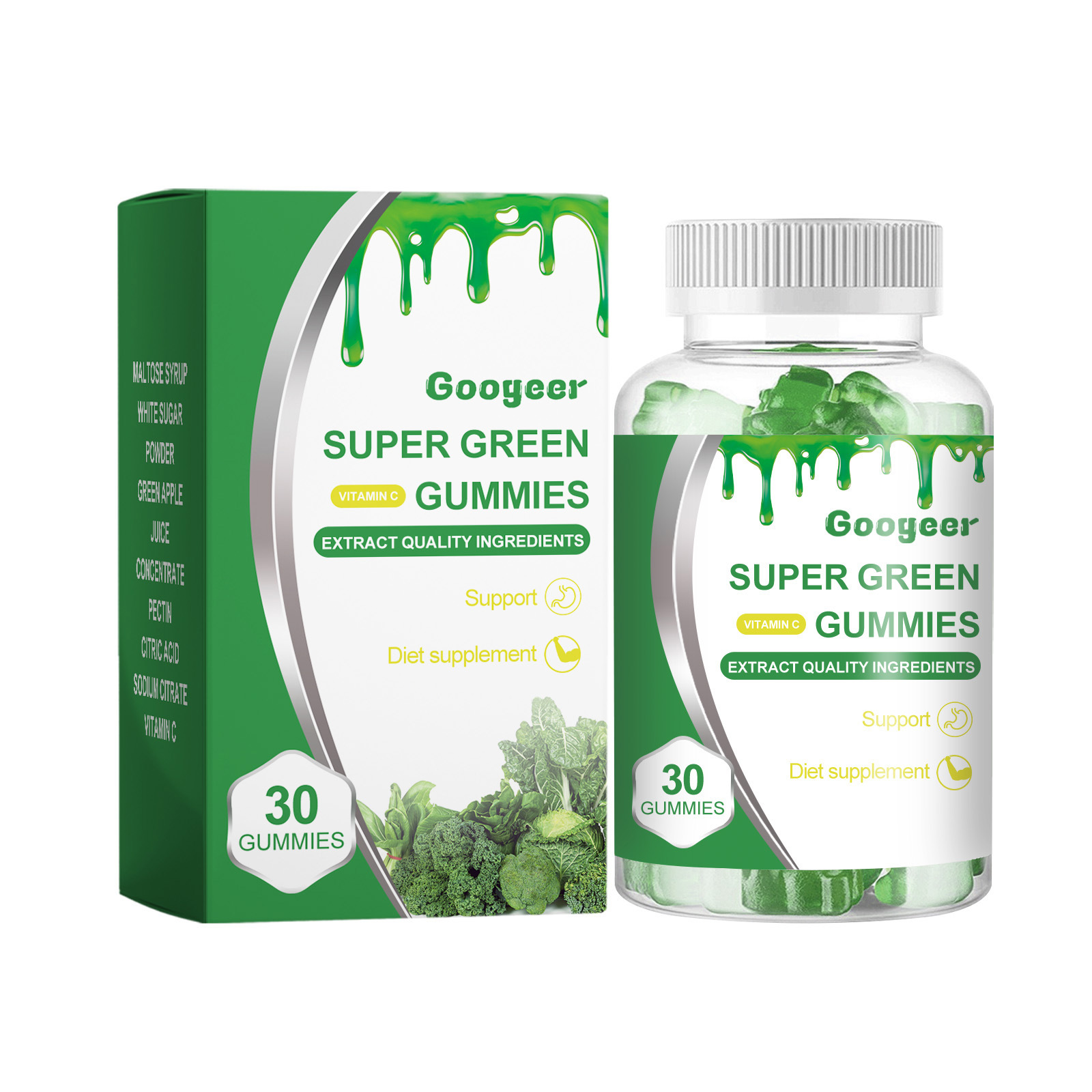 Premium Green Apple Flavor Chewable Plant Gummies With Vitamin C For Daily Dietary Nutritional Support